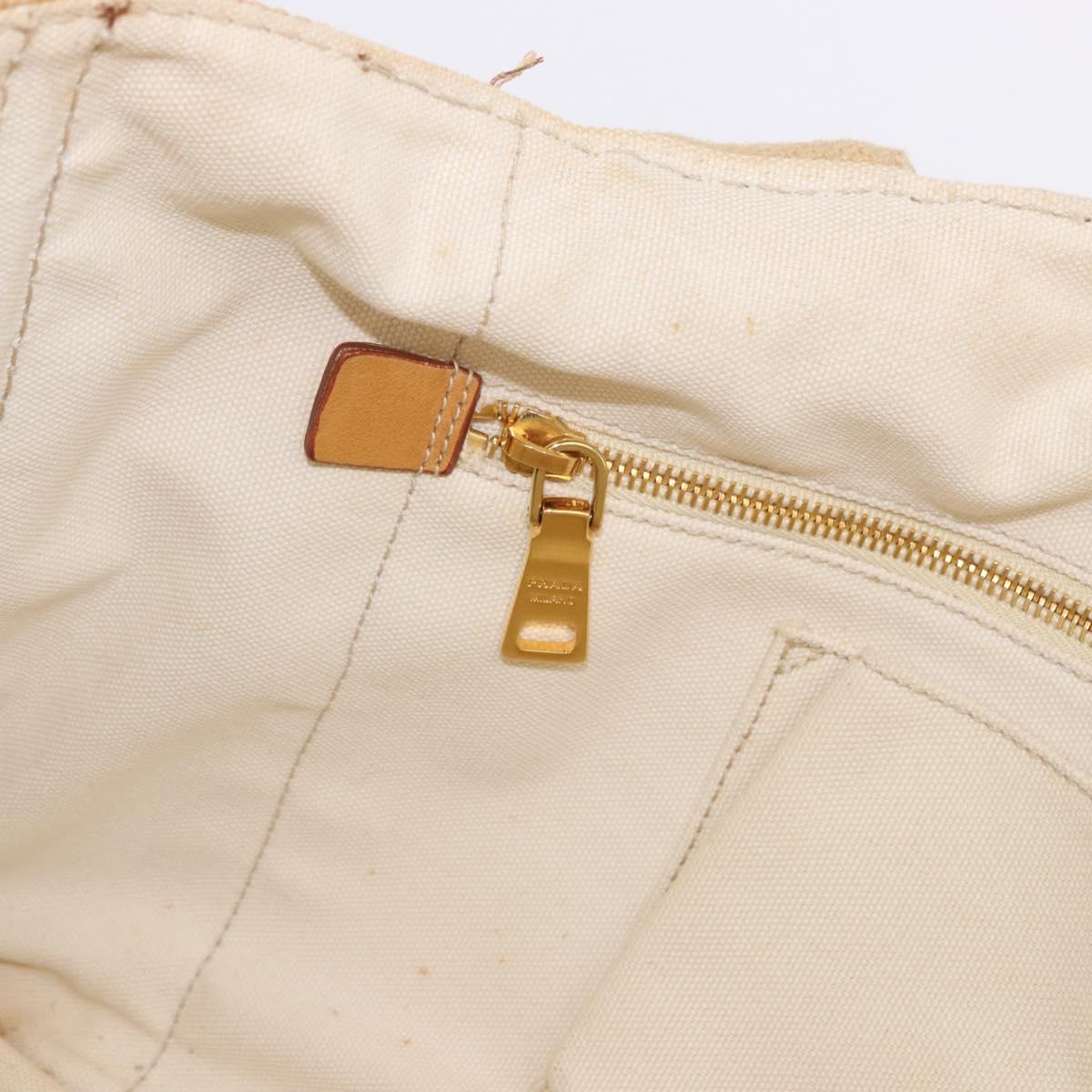 PRADA Canapa GM Tote Bag Straw Beige Gold Auth 194284