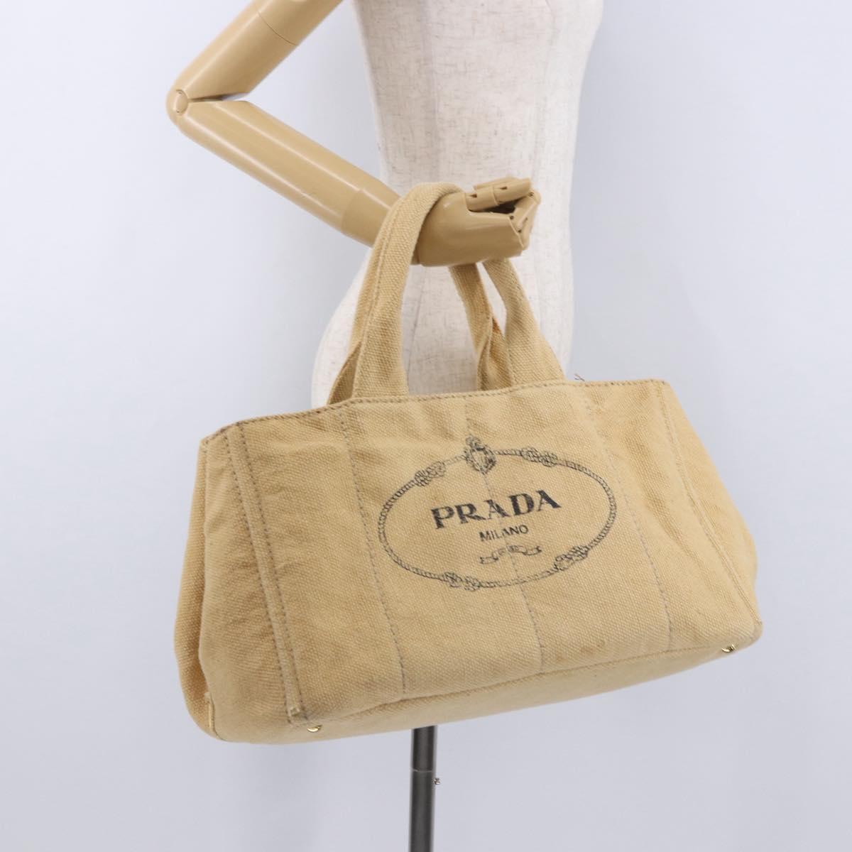 PRADA Canapa GM Tote Bag Straw Beige Gold Auth 194284
