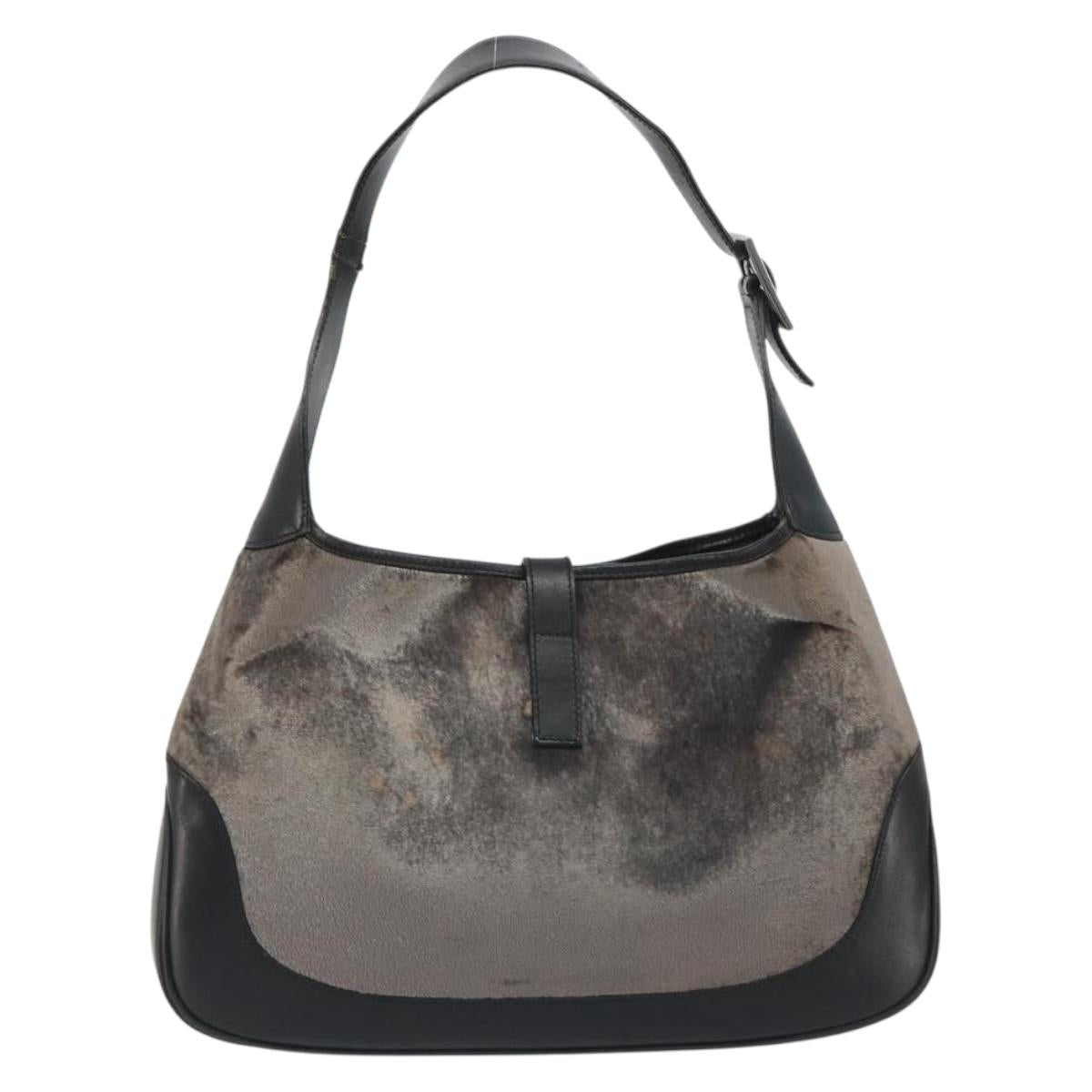 GUCCI Jackie Shoulder Bag Velor Gray Silver 001 3306 Auth 194285