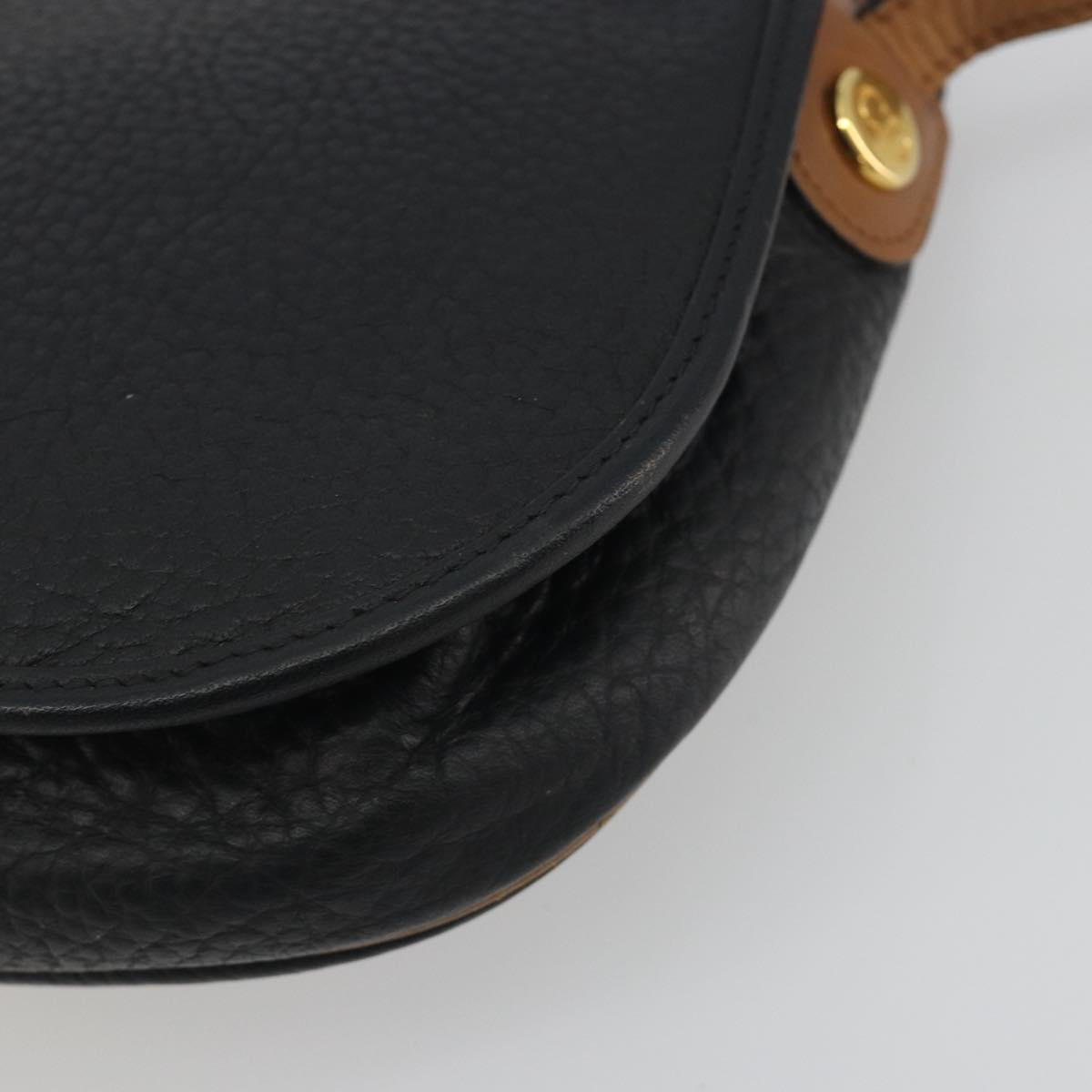 Christian Dior Shoulder Bag Leather Black Gold Auth 194288A