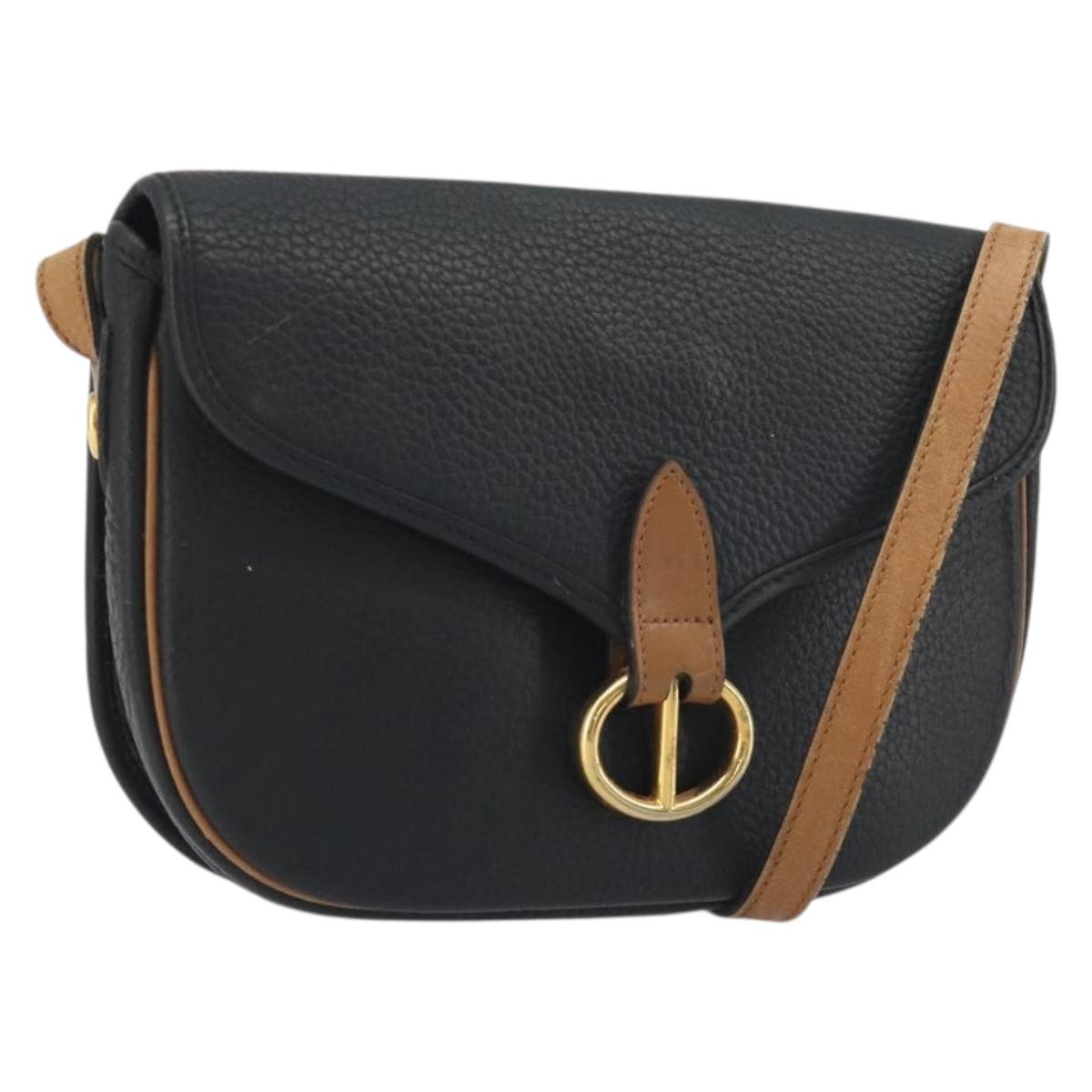 Christian Dior Shoulder Bag Leather Black Gold Auth 194288A