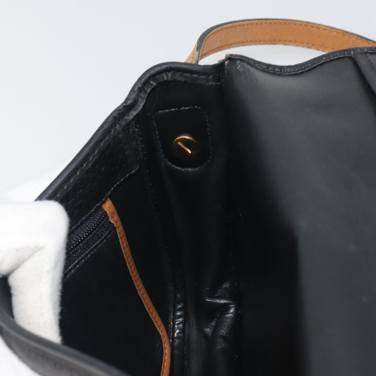 Christian Dior Shoulder Bag Leather Black Gold Auth 194288A