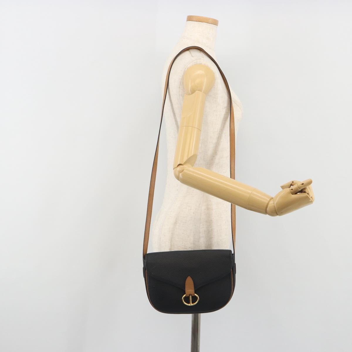 Christian Dior Shoulder Bag Leather Black Gold Auth 194288A