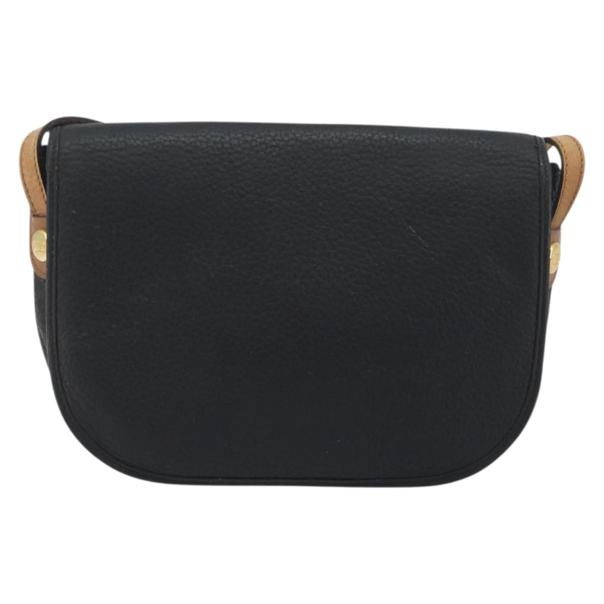 Christian Dior Shoulder Bag Leather Black Gold Auth 194288A