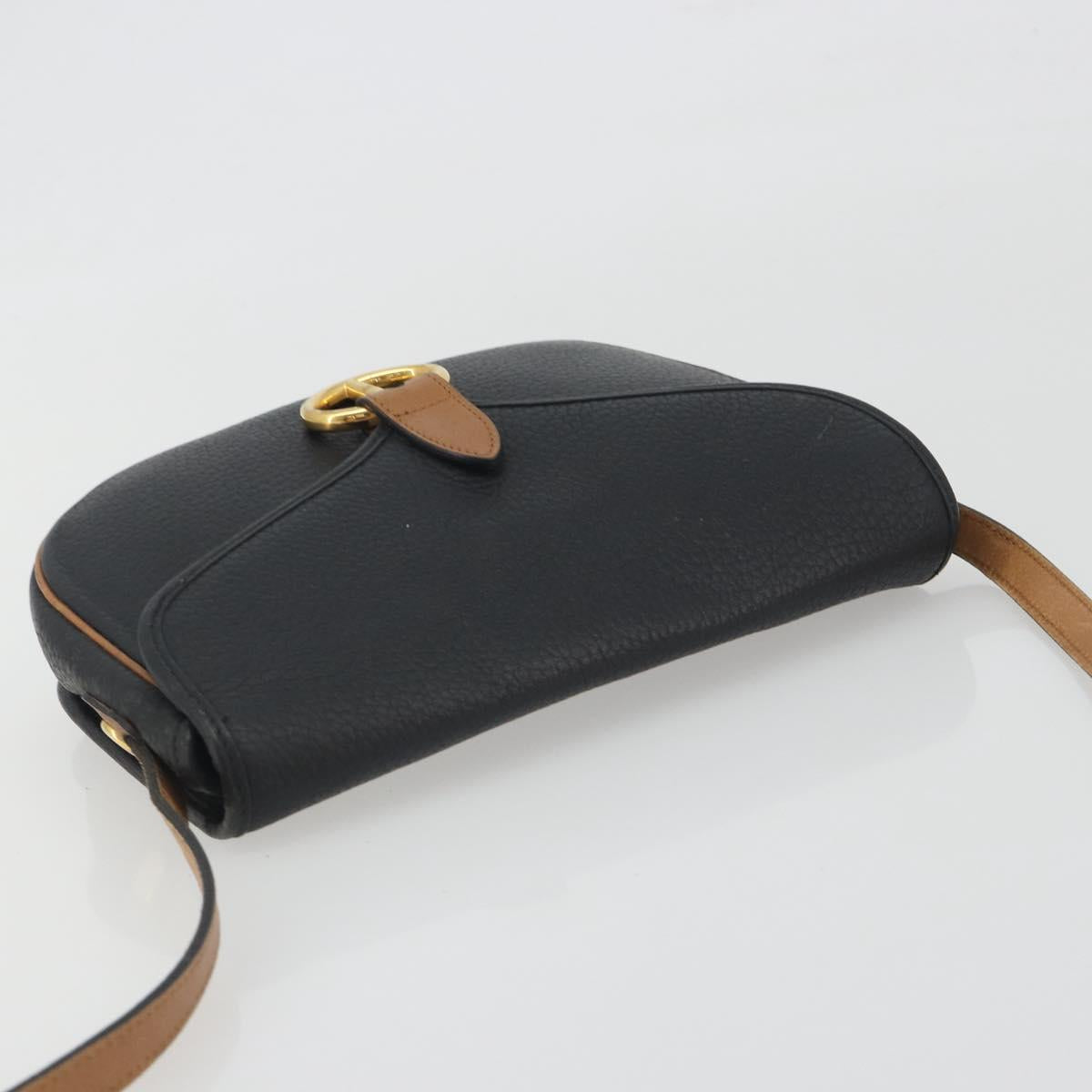 Christian Dior Shoulder Bag Leather Black Gold Auth 194288A