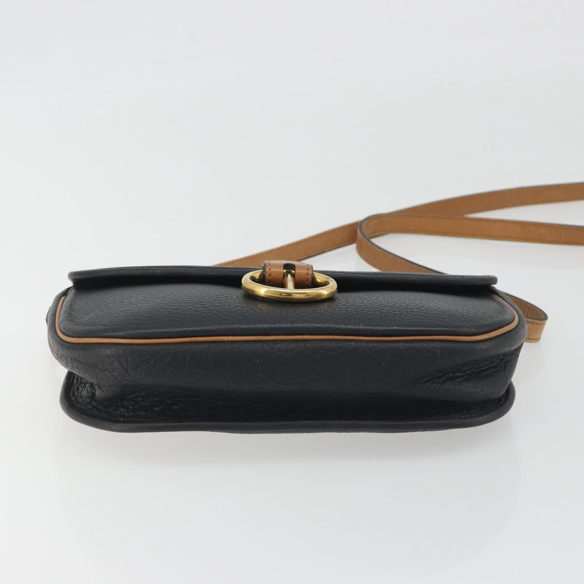 Christian Dior Shoulder Bag Leather Black Gold Auth 194288A
