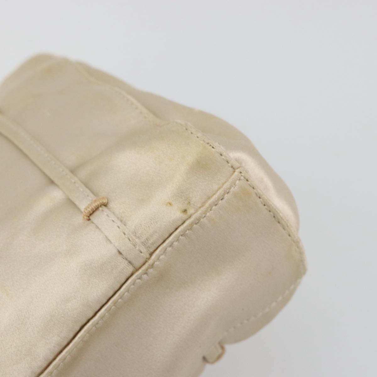 PRADA Hand Bag Satin Beige Silver Auth 194289
