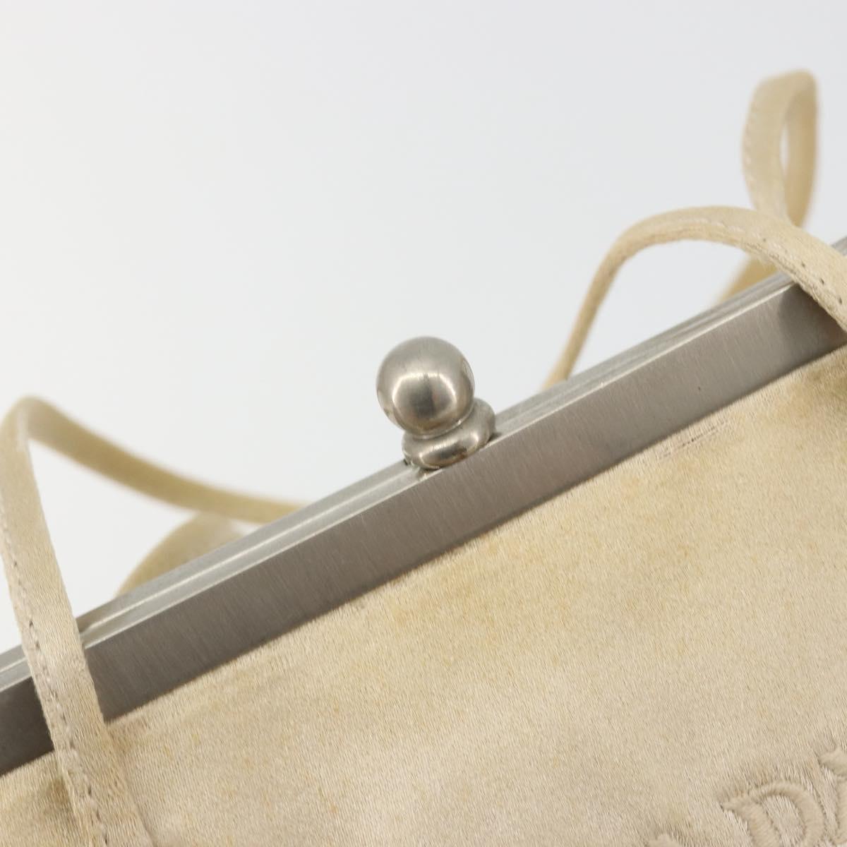 PRADA Hand Bag Satin Beige Silver Auth 194289