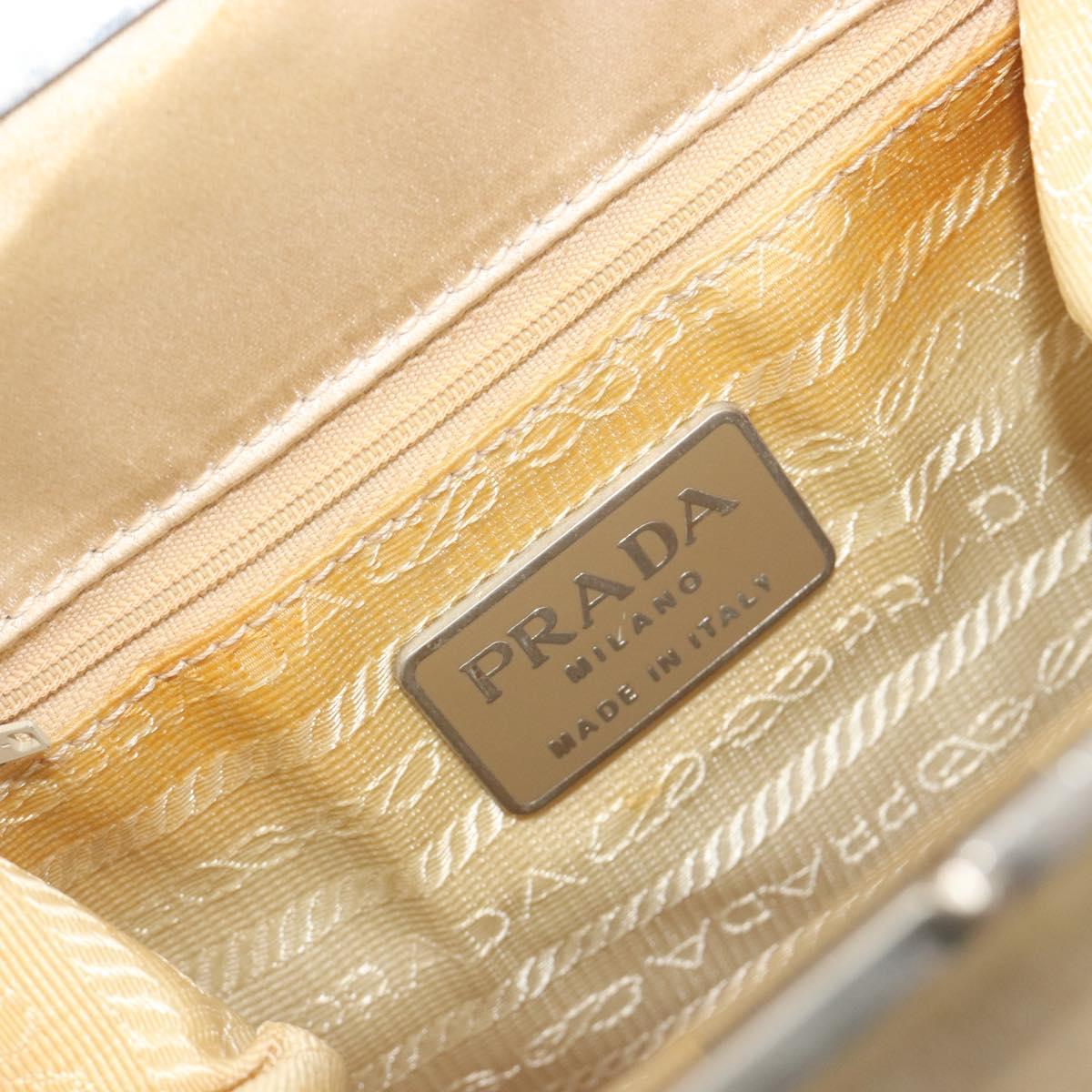PRADA Hand Bag Satin Beige Silver Auth 194289