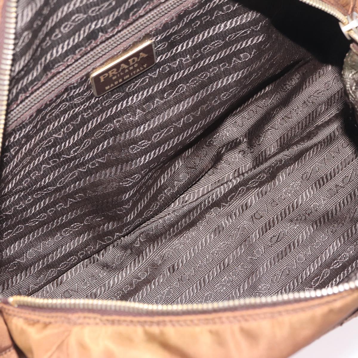 PRADA Pouch Hand Bag Nylon Satin 3 Set Beige Brown Auth 194289