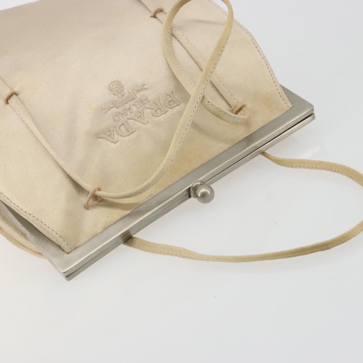 PRADA Hand Bag Satin Beige Silver Auth 194289