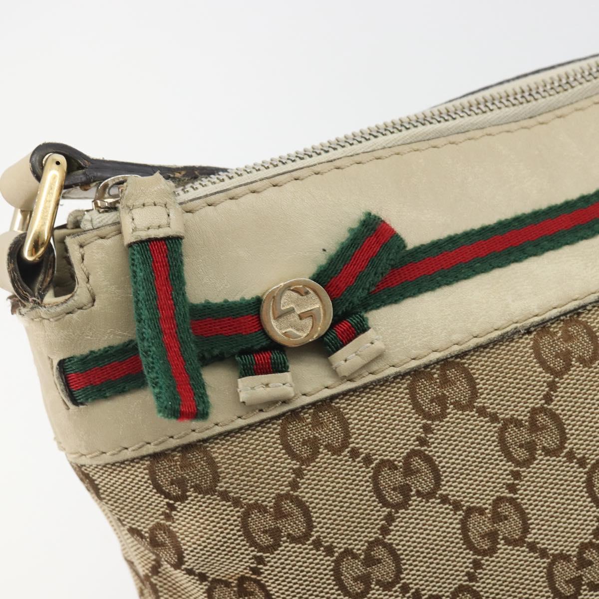 GUCCI GG Canvas Web Sherry Line Shoulder Bag Beige Gold 257065 Auth 194292