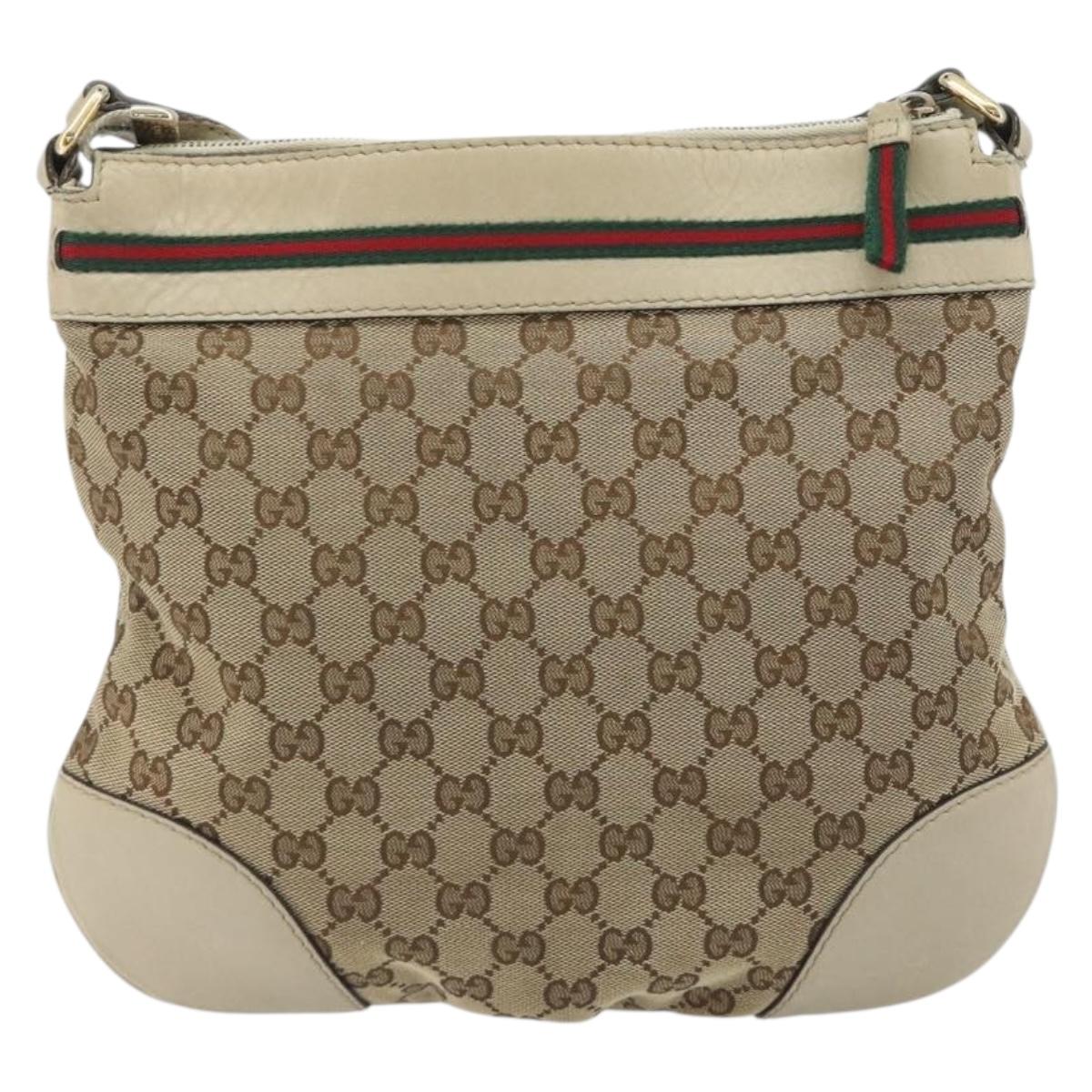 GUCCI GG Canvas Web Sherry Line Shoulder Bag Beige Gold 257065 Auth 194292