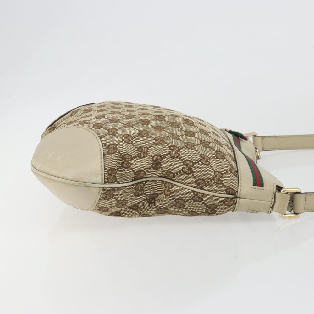 GUCCI GG Canvas Web Sherry Line Shoulder Bag Beige Gold 257065 Auth 194292