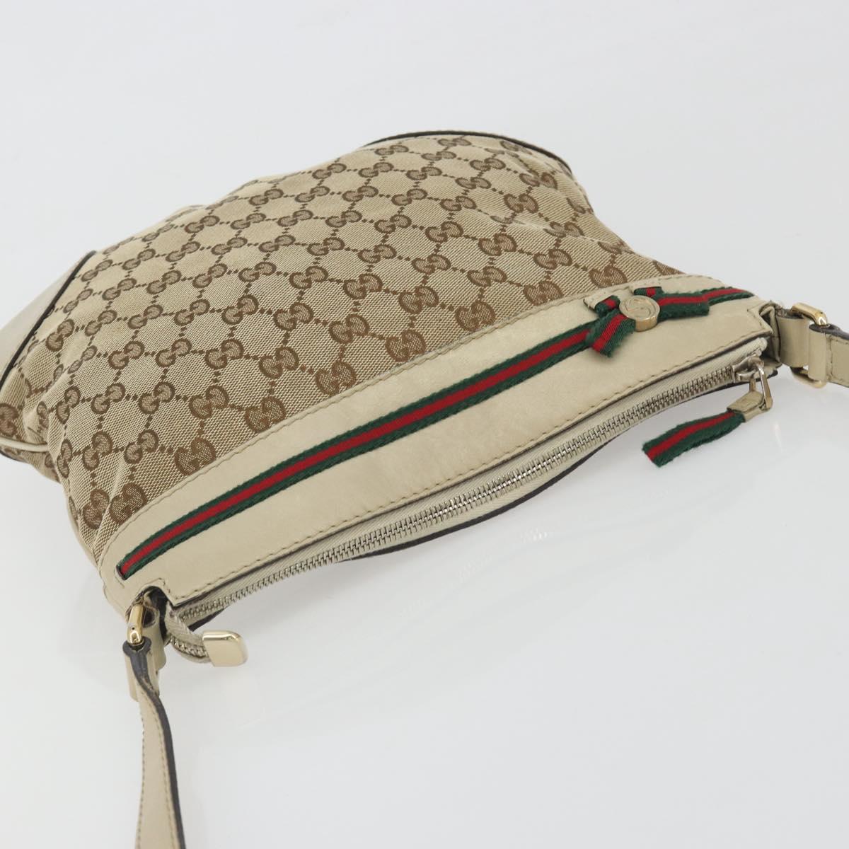 GUCCI GG Canvas Web Sherry Line Shoulder Bag Beige Gold 257065 Auth 194292
