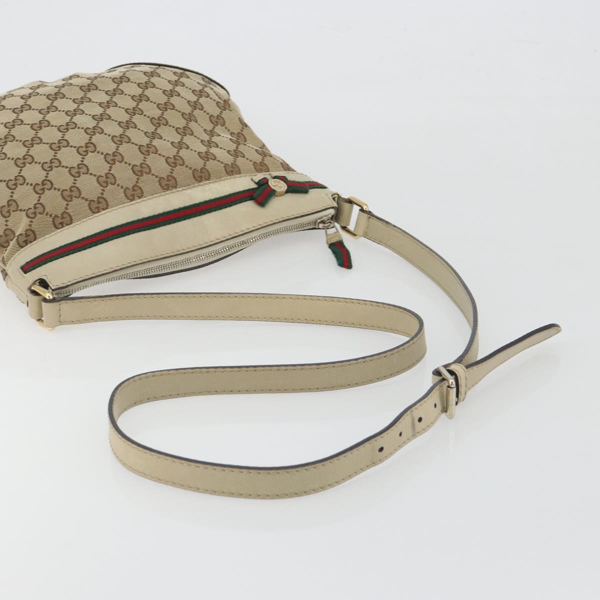 GUCCI GG Canvas Web Sherry Line Shoulder Bag Beige Gold 257065 Auth 194292