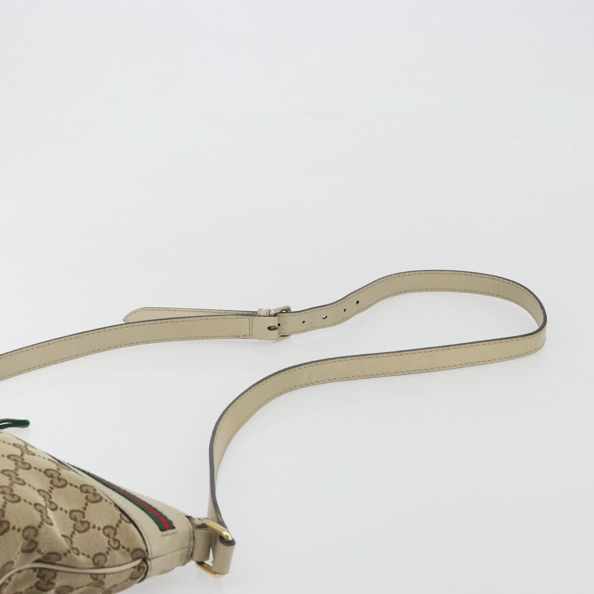 GUCCI GG Canvas Web Sherry Line Shoulder Bag Beige Gold 257065 Auth 194292