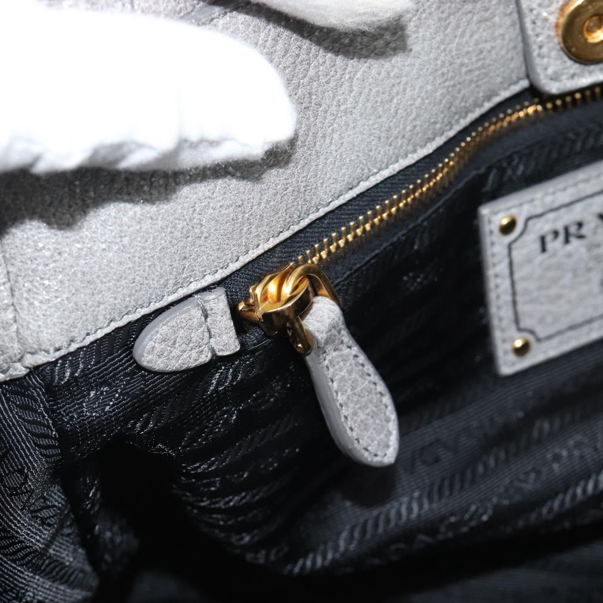 PRADA Hand Bag Leather Gray Gold Auth 194293V