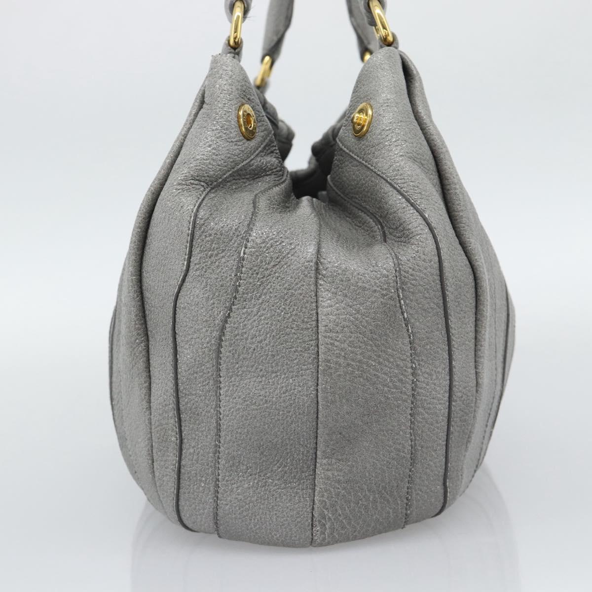 PRADA Hand Bag Leather Gray Gold Auth 194293V