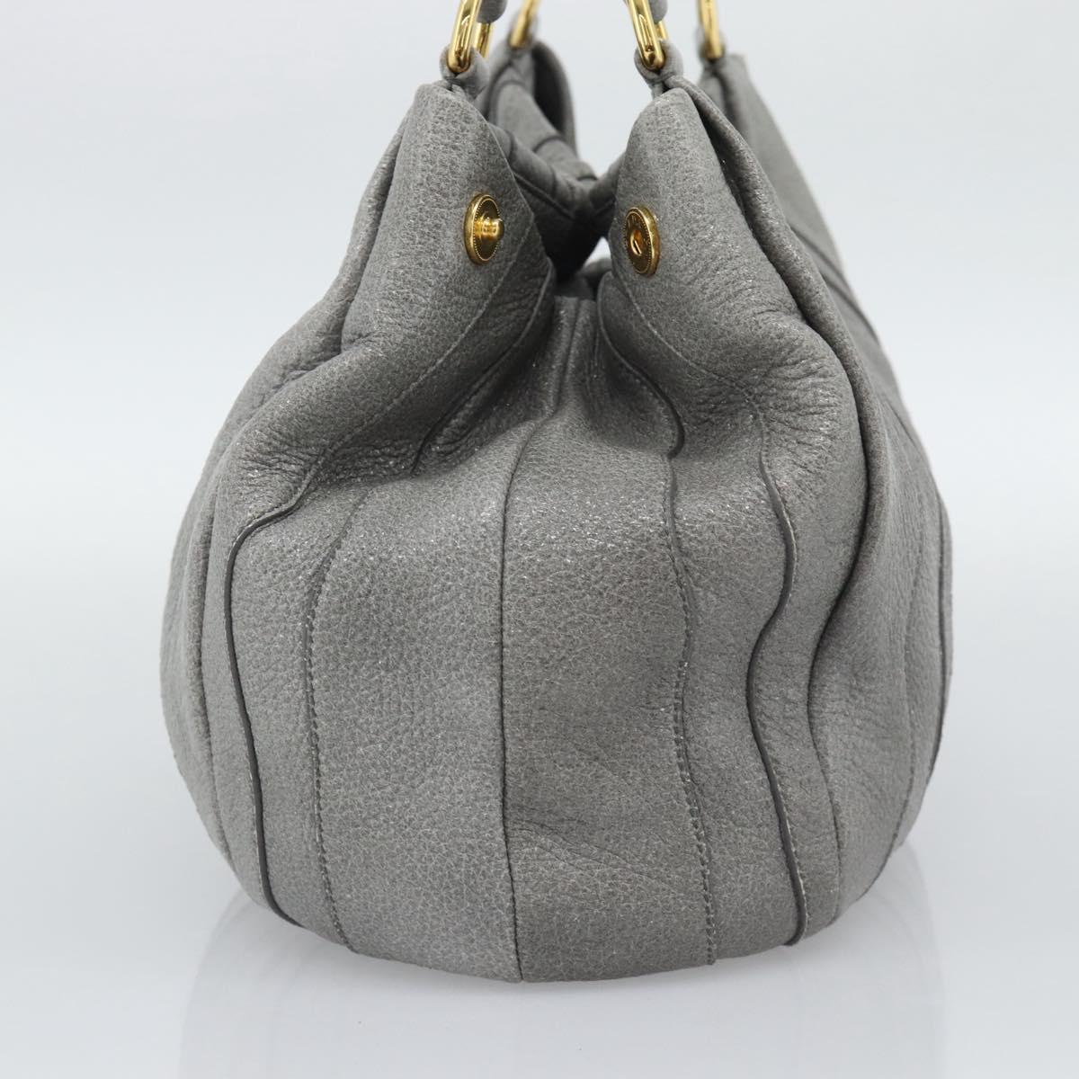 PRADA Hand Bag Leather Gray Gold Auth 194293V