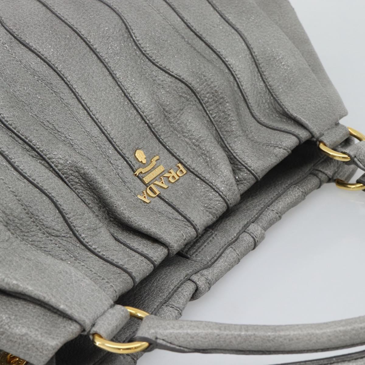 PRADA Hand Bag Leather Gray Gold Auth 194293V