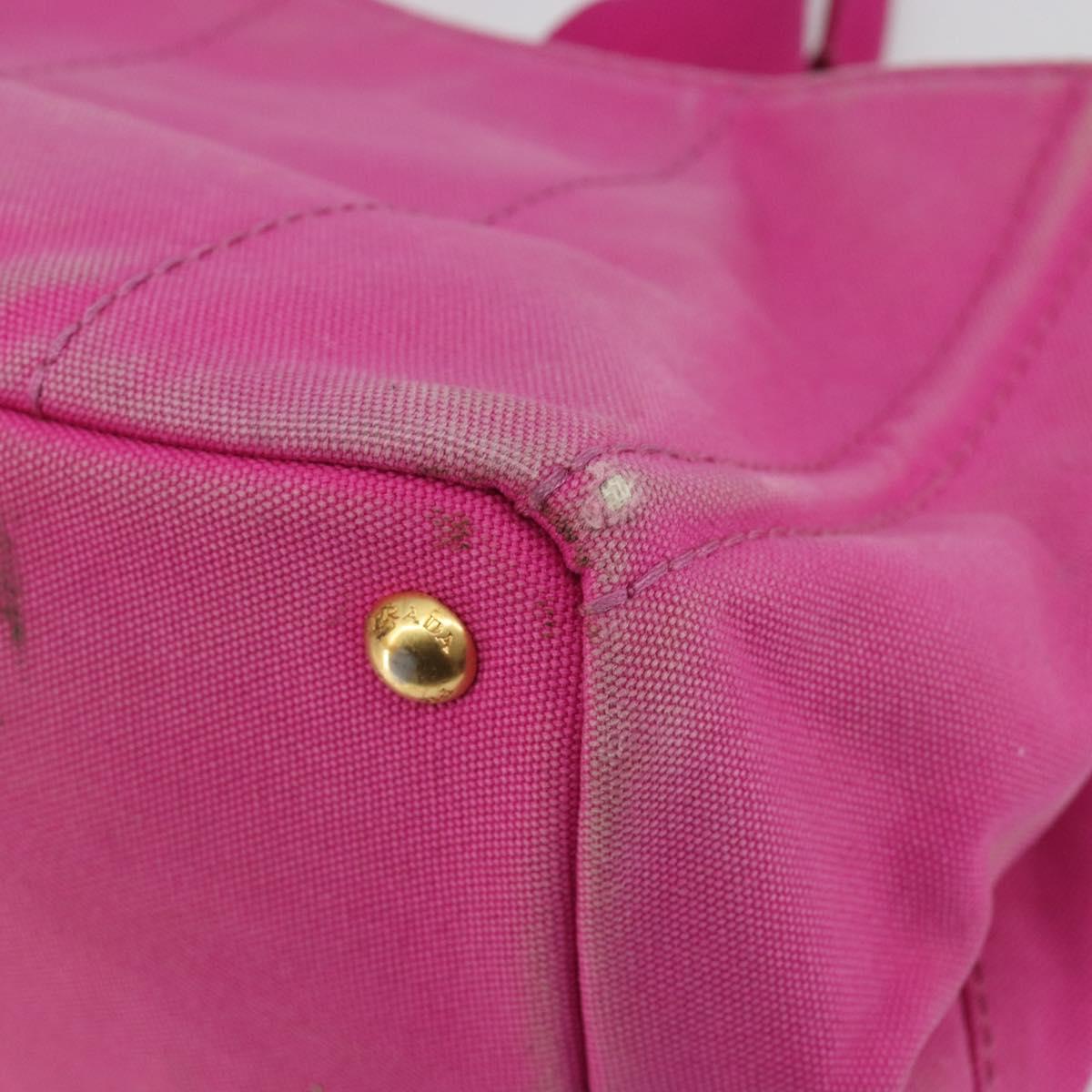 PRADA Canapa MM Hand Bag Canvas Pink Gold Auth 194294