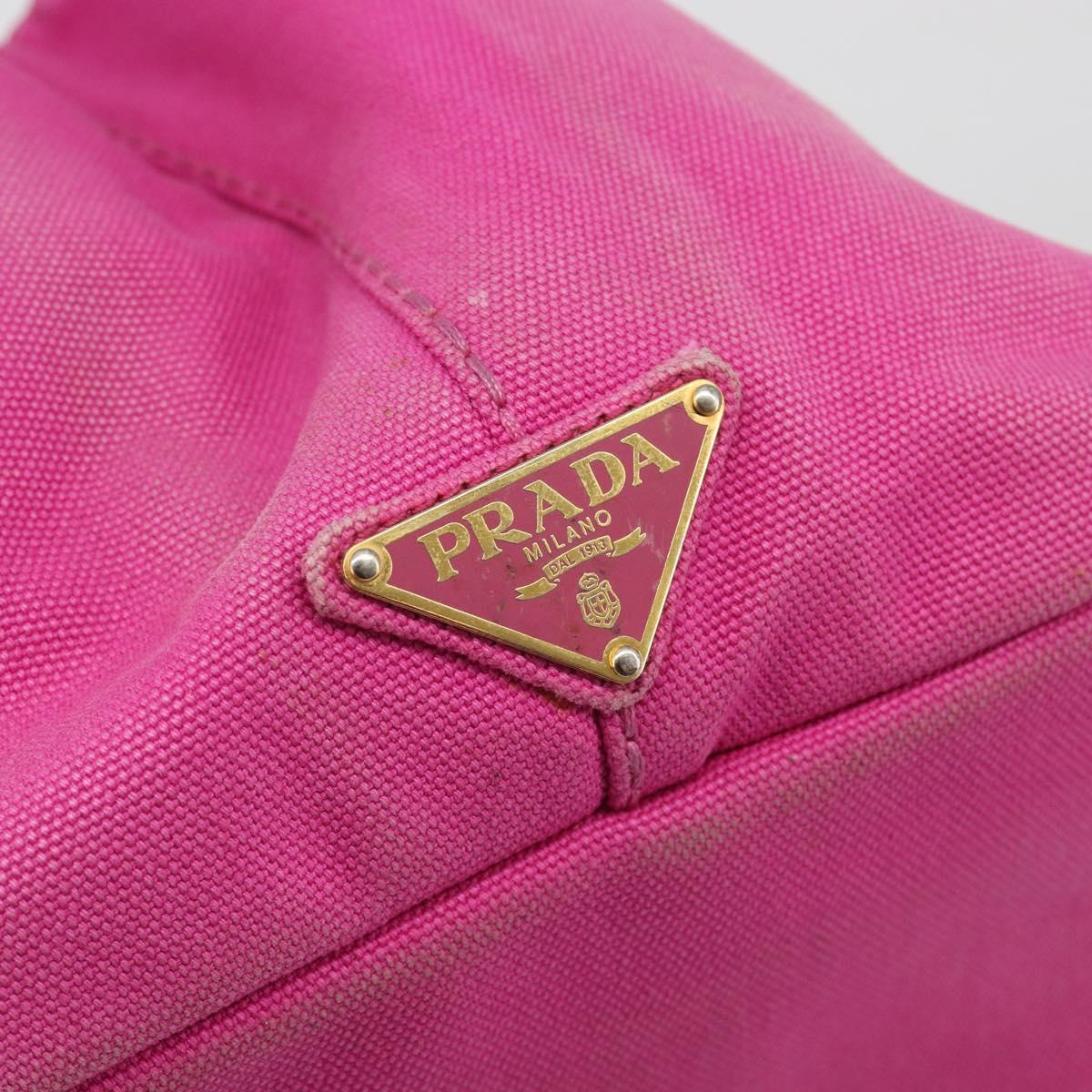 PRADA Canapa MM Hand Bag Canvas Pink Gold Auth 194294