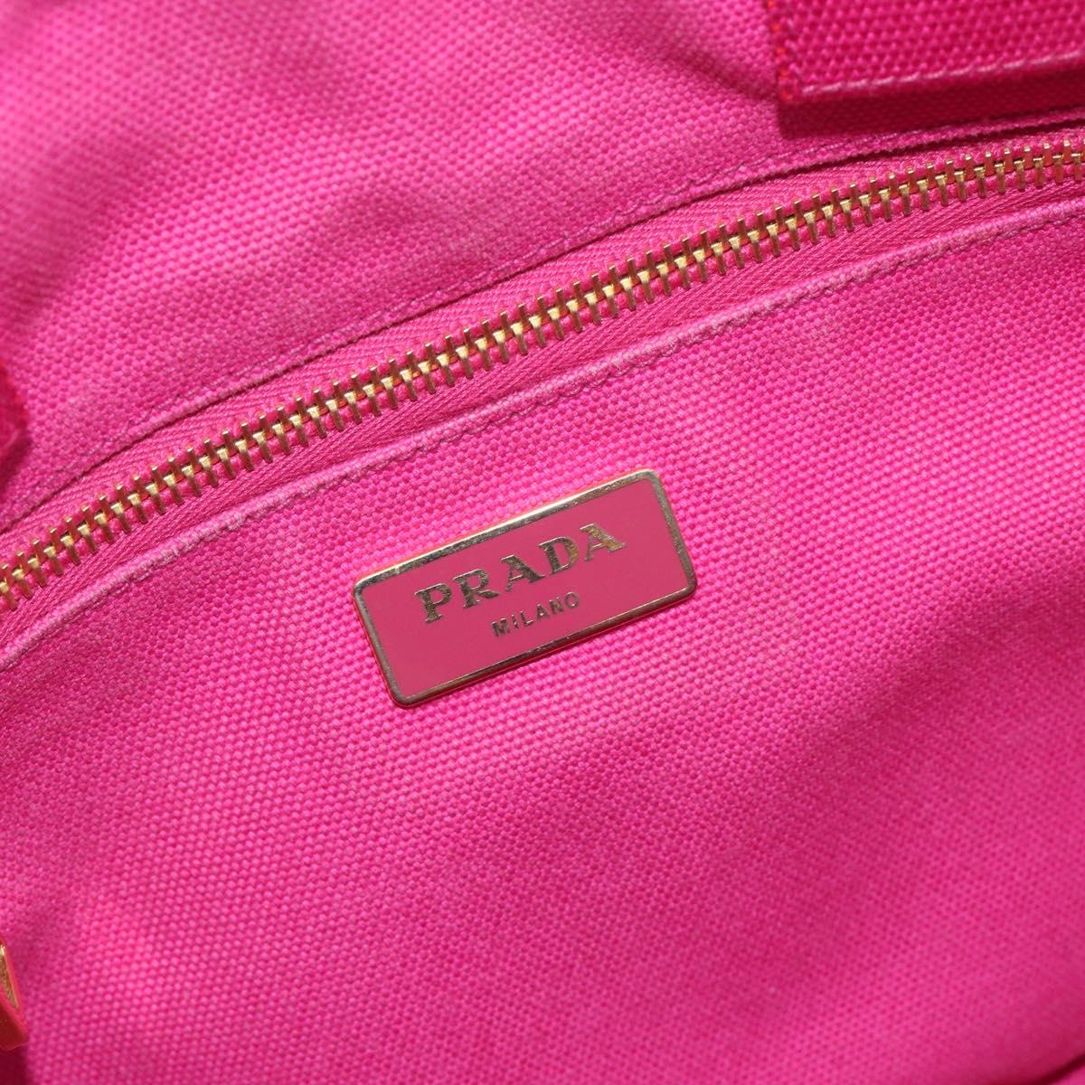 PRADA Canapa MM Hand Bag Canvas Pink Gold Auth 194294