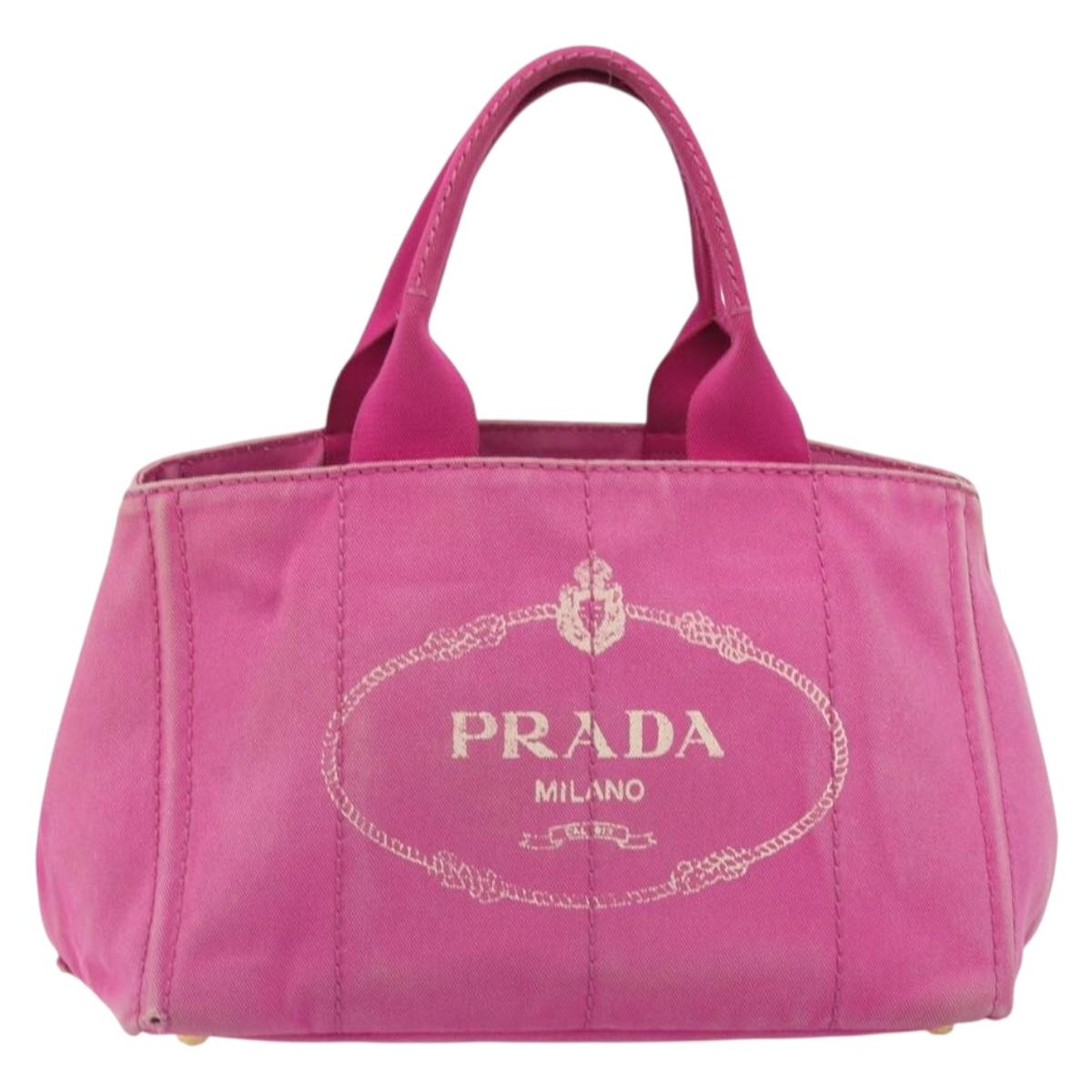 PRADA Canapa MM Hand Bag Canvas Pink Gold Auth 194294