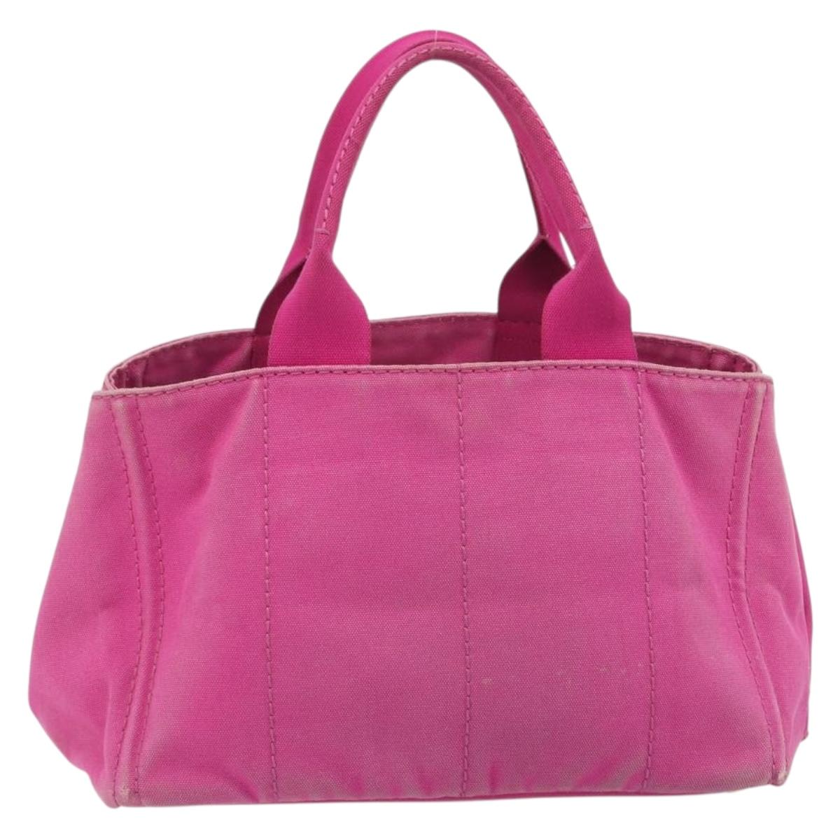 PRADA Canapa MM Hand Bag Canvas Pink Gold Auth 194294