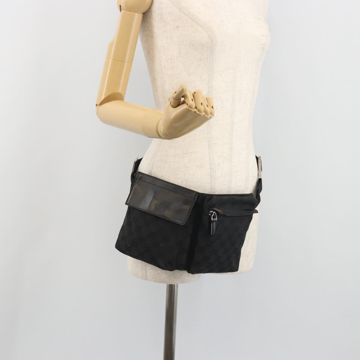 GUCCI GG Canvas Waist Bag Black Silver 28566 Auth 194295