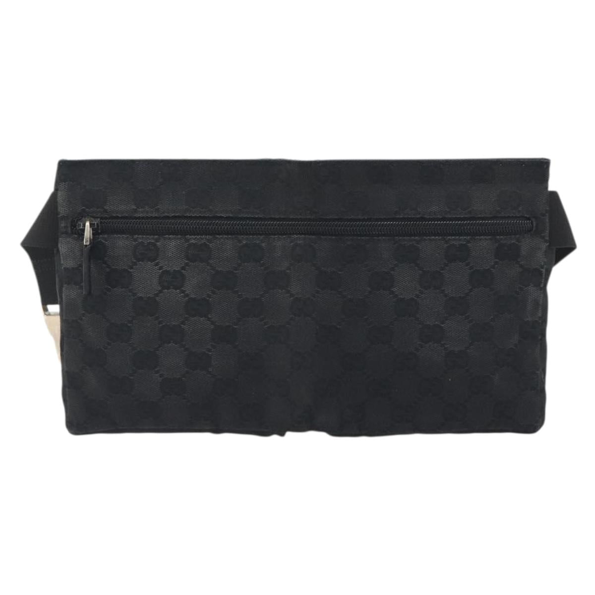 GUCCI GG Canvas Waist Bag Black Silver 28566 Auth 194295