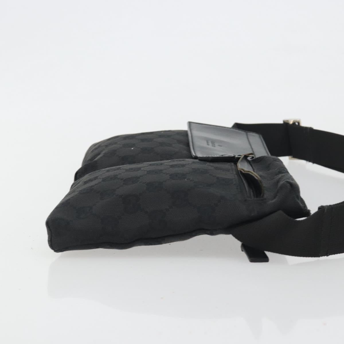 GUCCI GG Canvas Waist Bag Black Silver 28566 Auth 194295