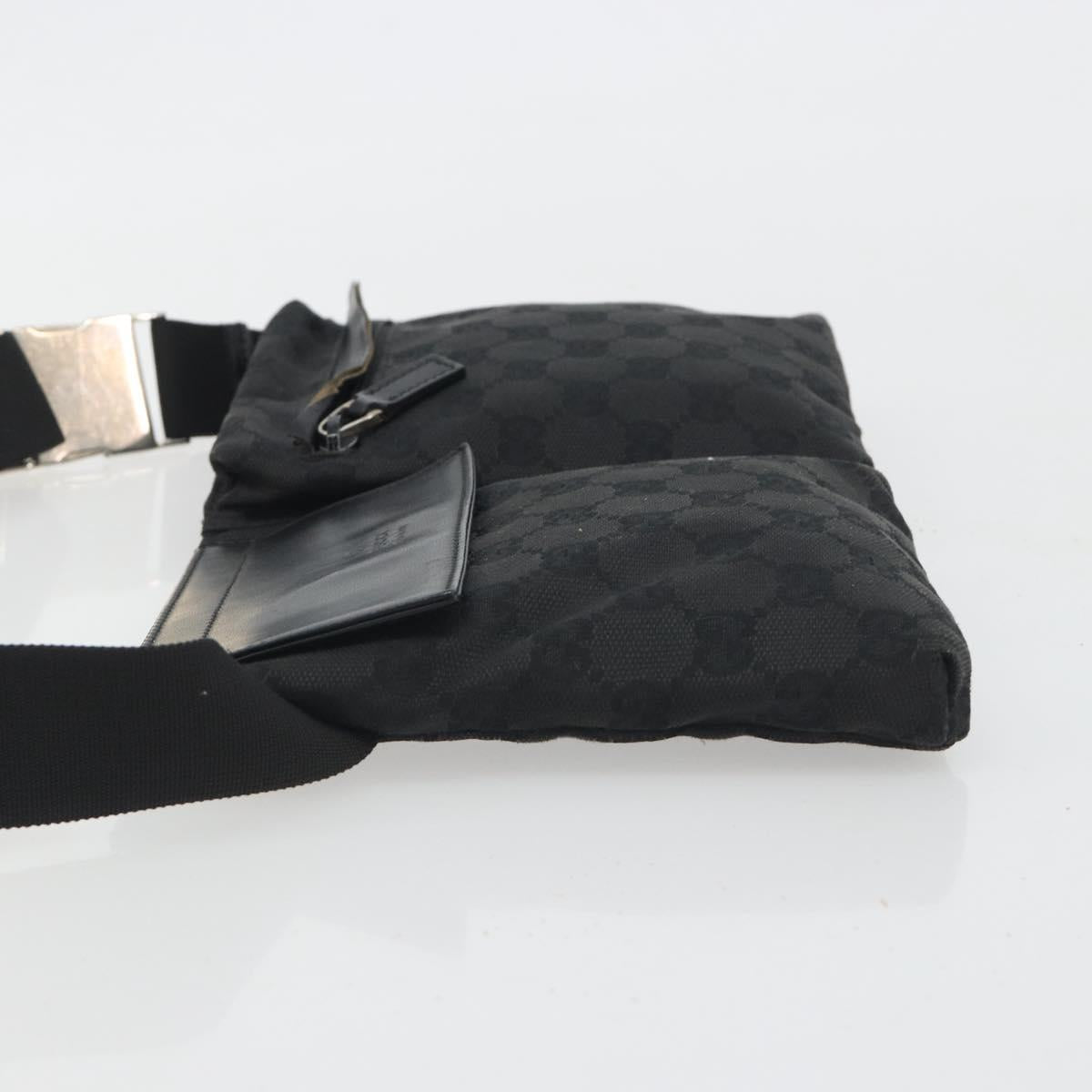 GUCCI GG Canvas Waist Bag Black Silver 28566 Auth 194295
