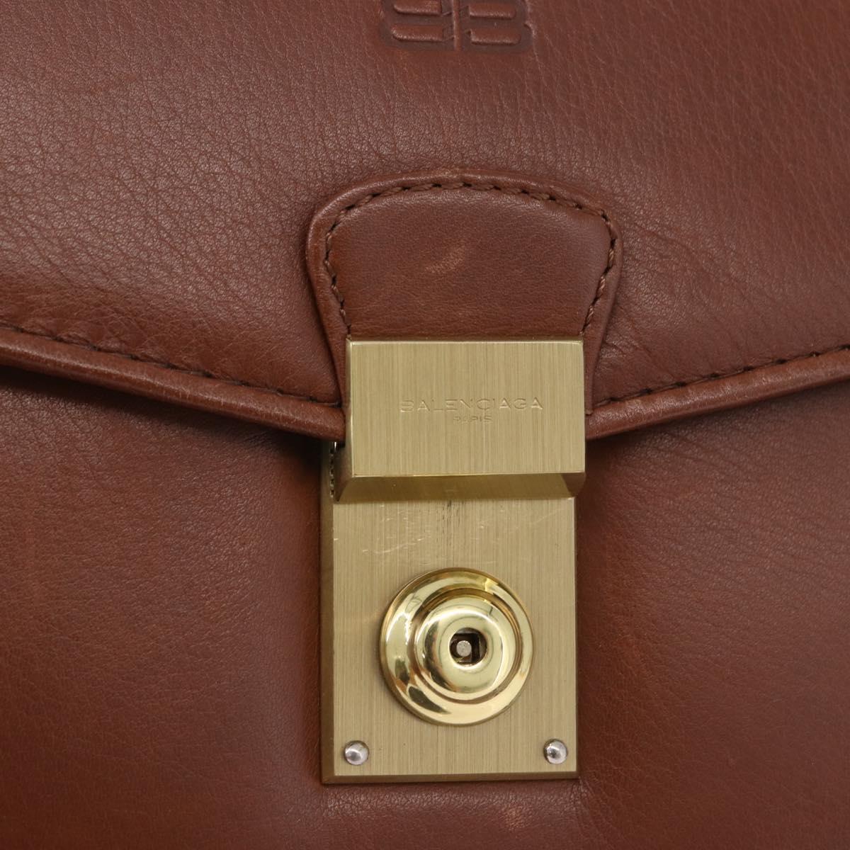 BALENCIAGA Clutch Bag Leather Brown Gold Auth 194296