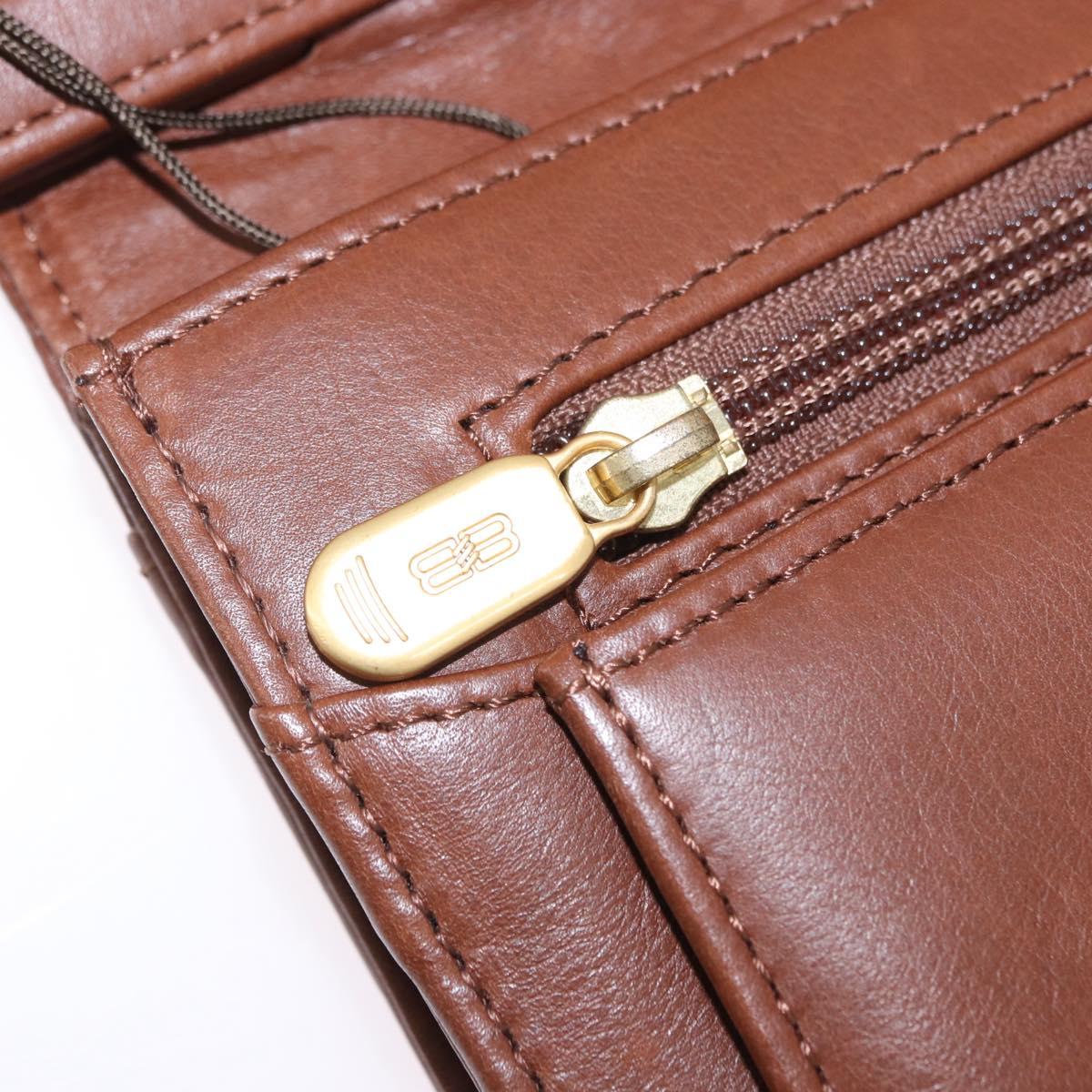 BALENCIAGA Clutch Bag Leather Brown Gold Auth 194296