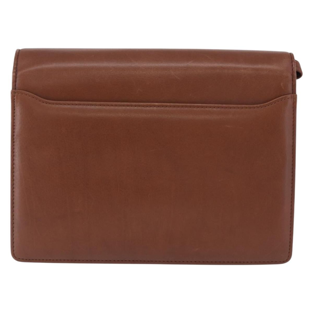 BALENCIAGA Clutch Bag Leather Brown Gold Auth 194296