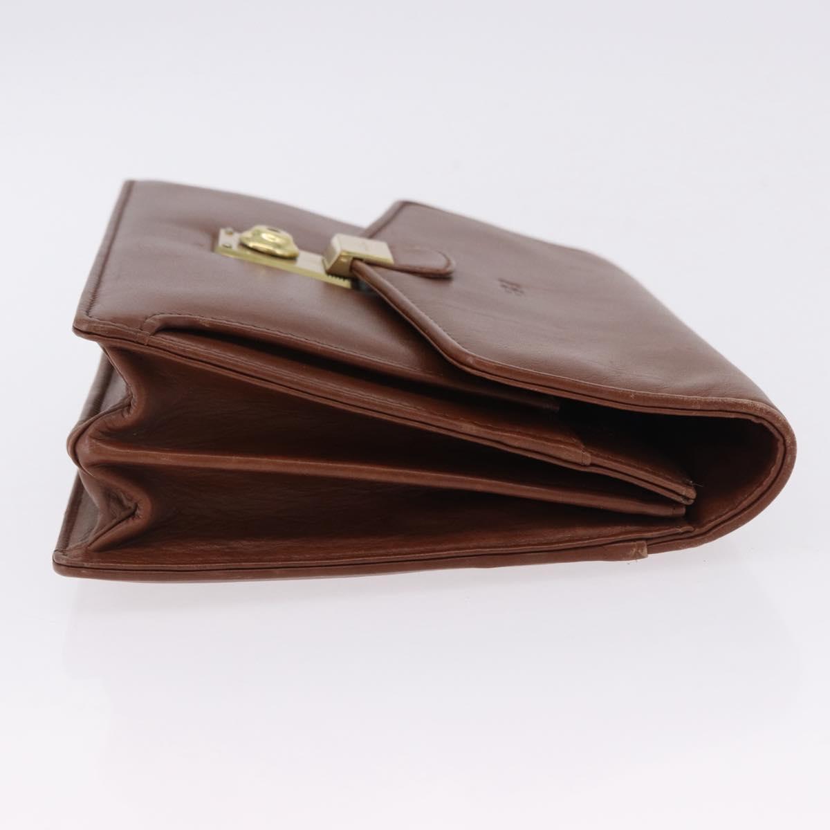 BALENCIAGA Clutch Bag Leather Brown Gold Auth 194296