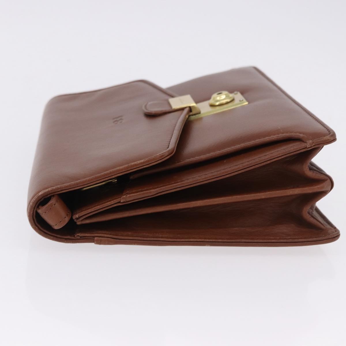BALENCIAGA Clutch Bag Leather Brown Gold Auth 194296