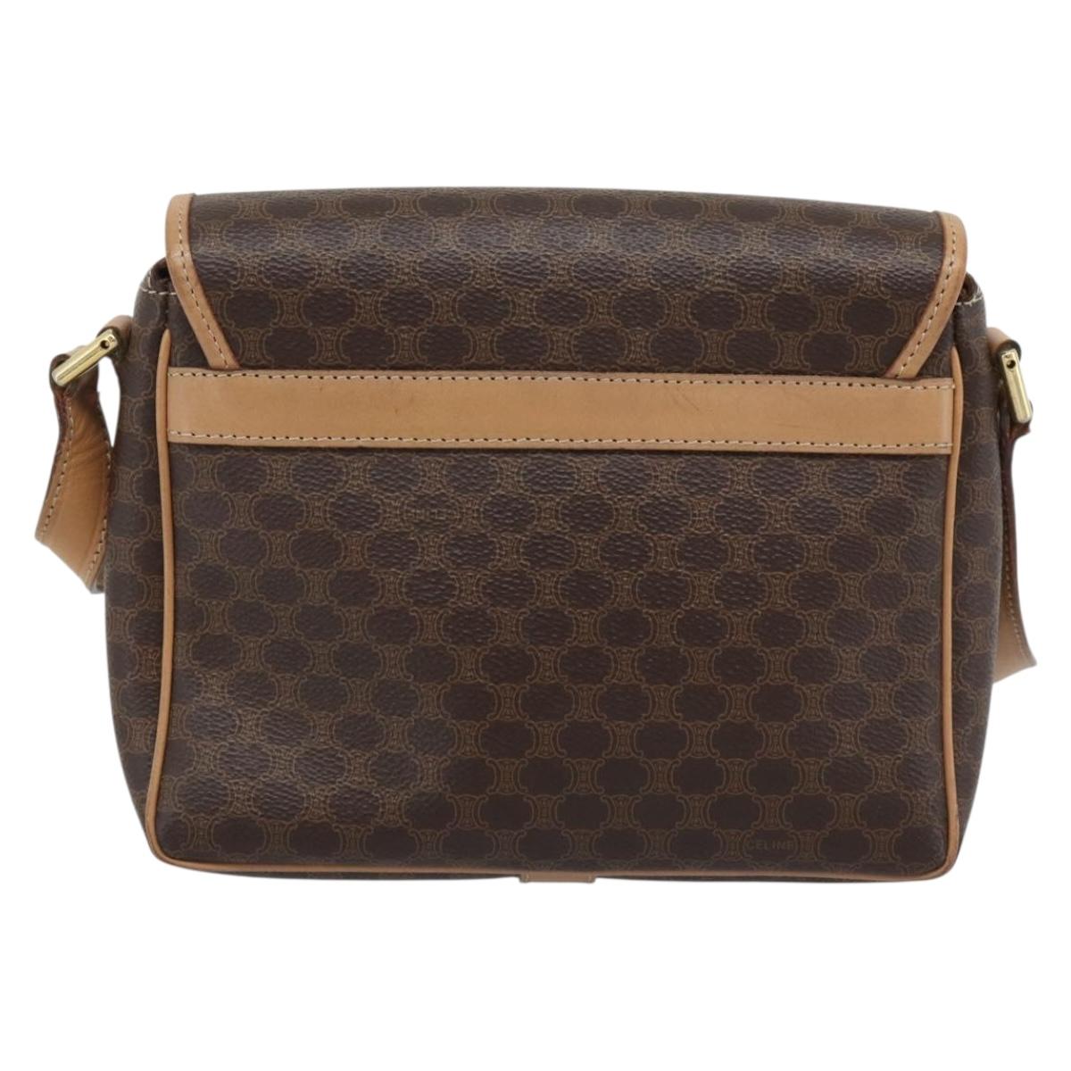 CELINE Macadam Canvas Shoulder Bag PVC Leather Brown Gold Auth 194297A