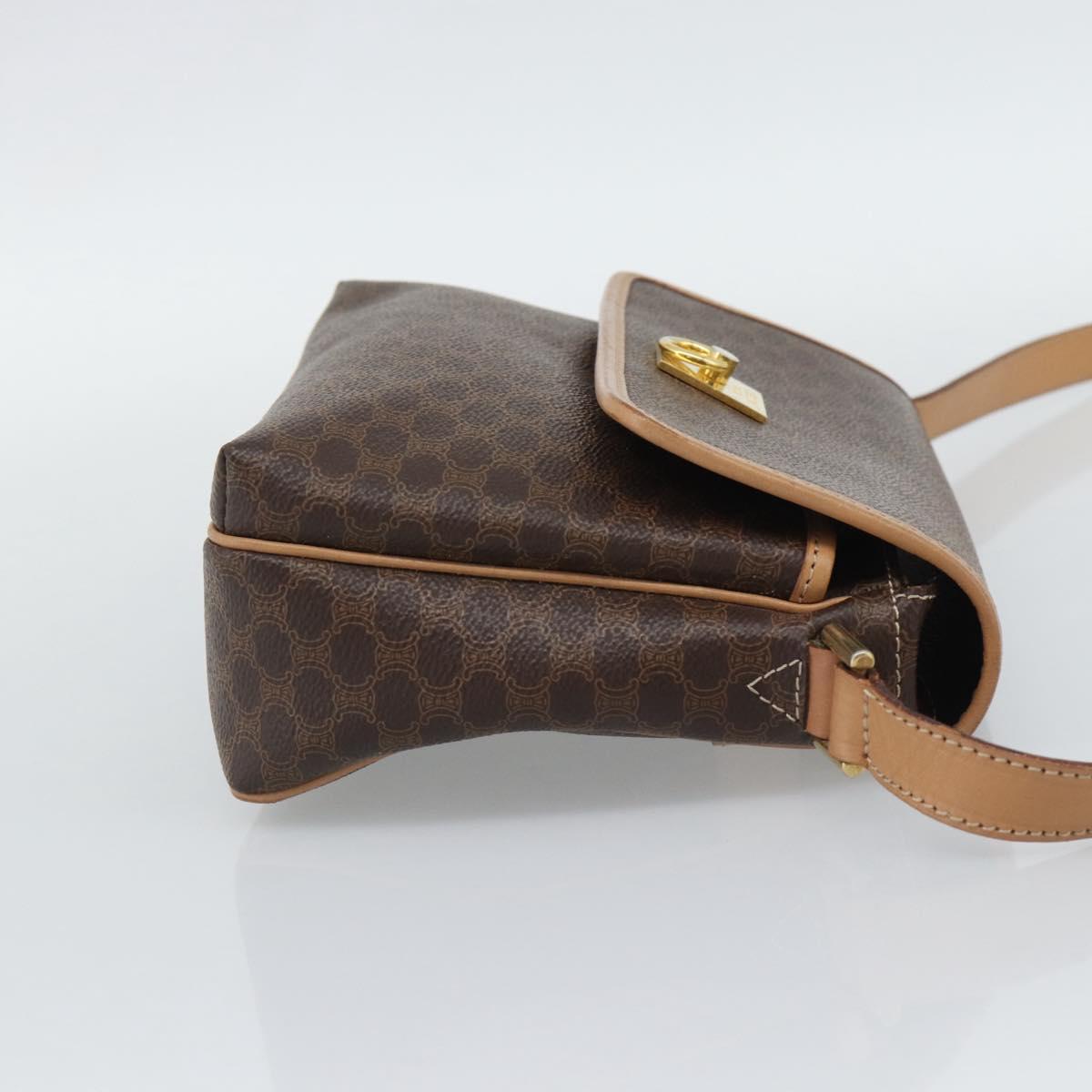 CELINE Macadam Canvas Shoulder Bag PVC Leather Brown Gold Auth 194297A
