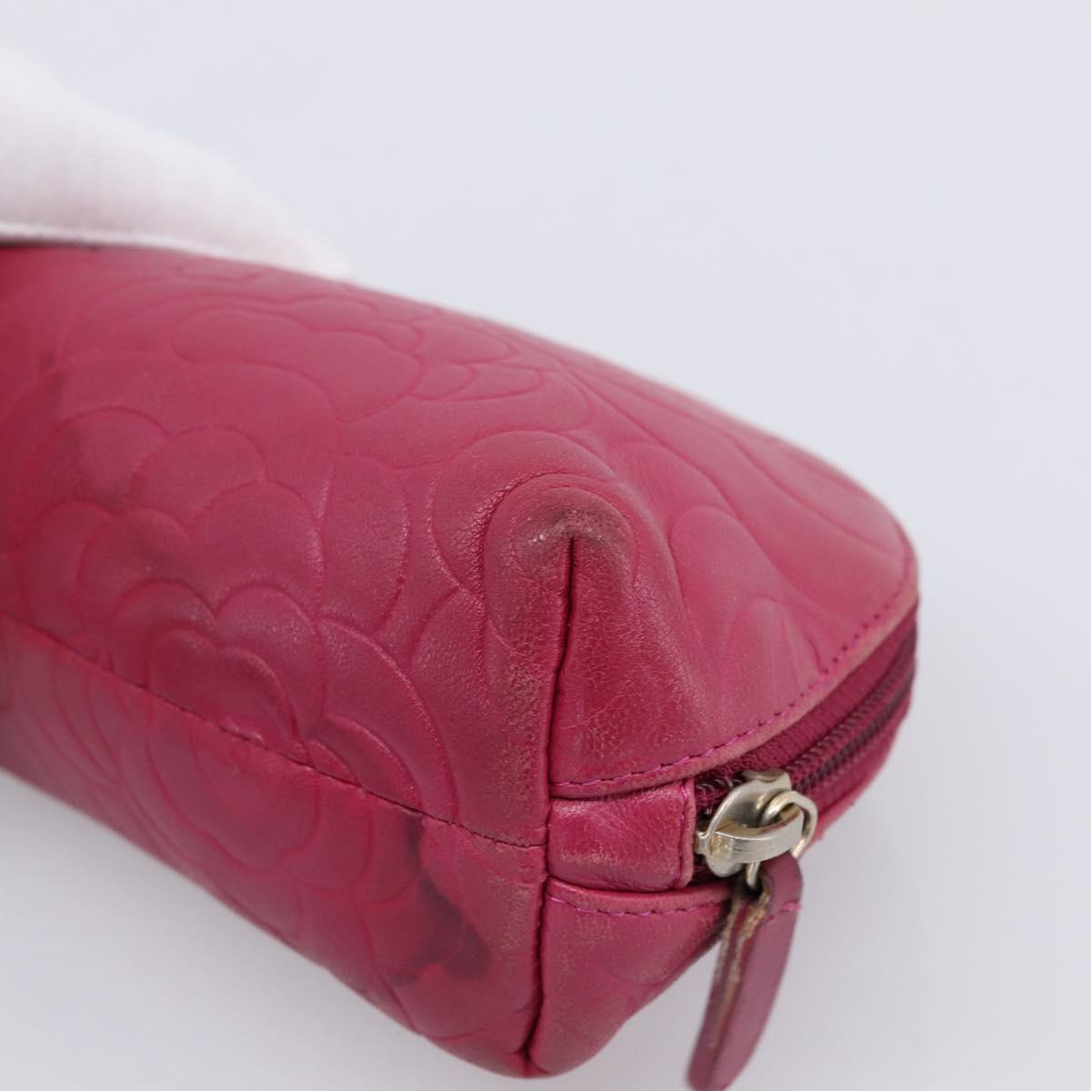 CHANEL Camelia Pouch Leather Pink Gold Tone CC Auth 194298