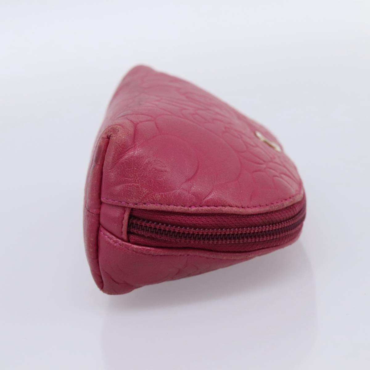 CHANEL Camelia Pouch Leather Pink Gold Tone CC Auth 194298