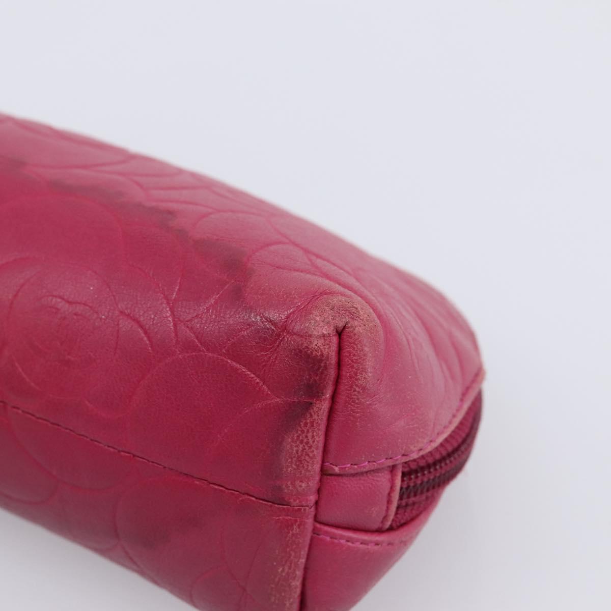 CHANEL Camelia Pouch Leather Pink Gold Tone CC Auth 194298
