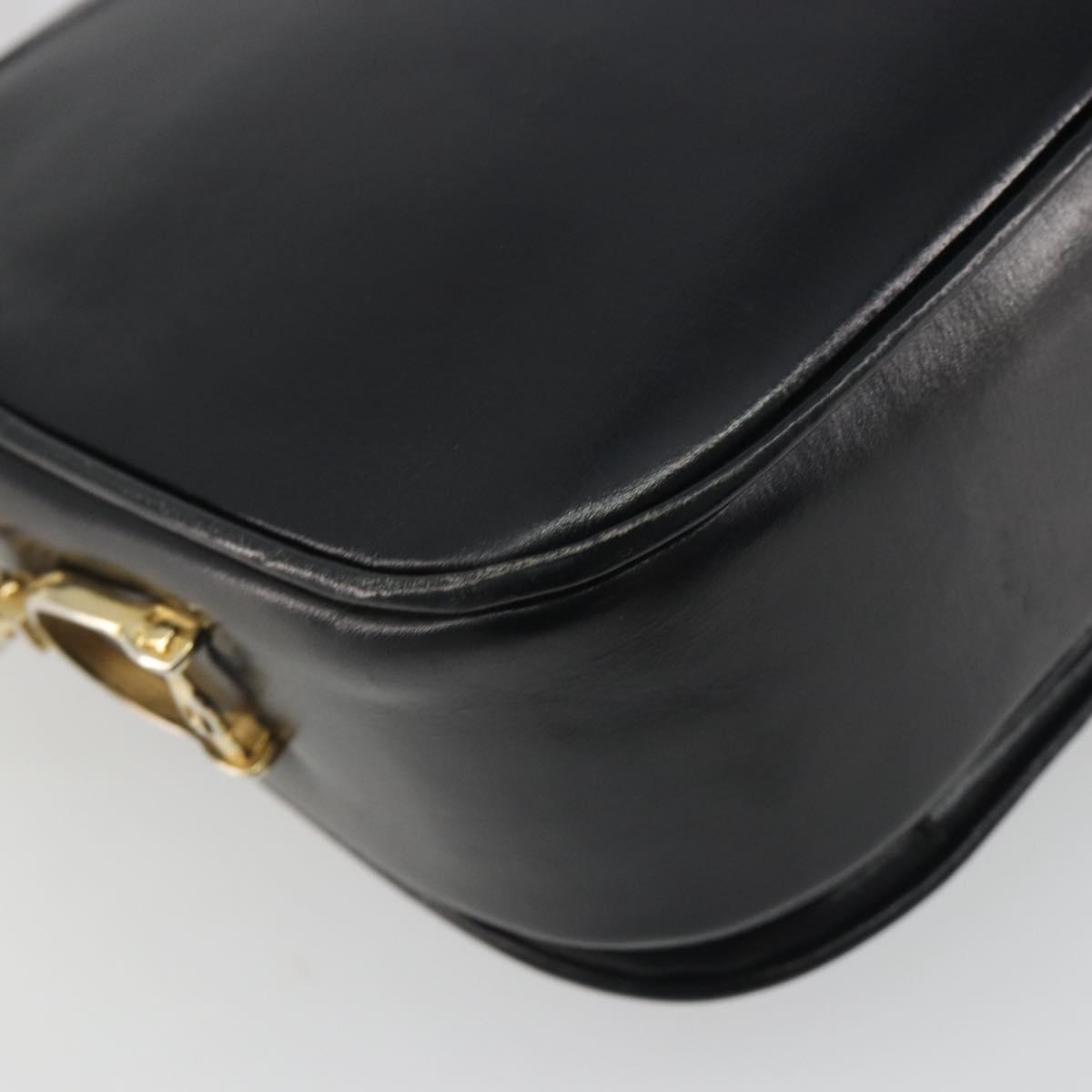 CELINE Shoulder Bag Leather Black Gold Auth 194301