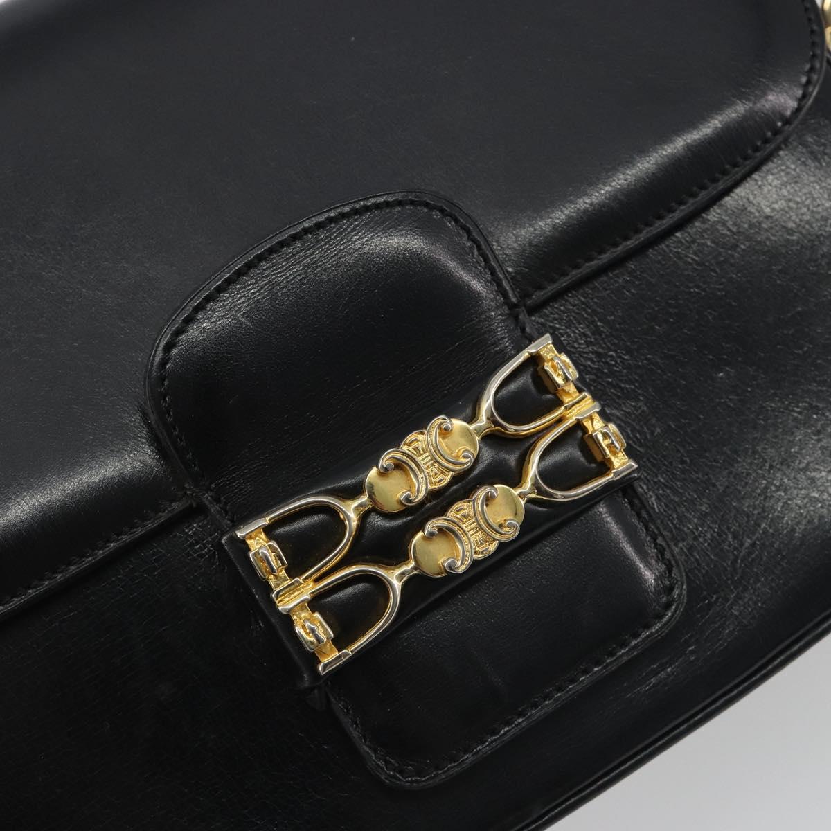CELINE Shoulder Bag Leather Black Gold Auth 194301