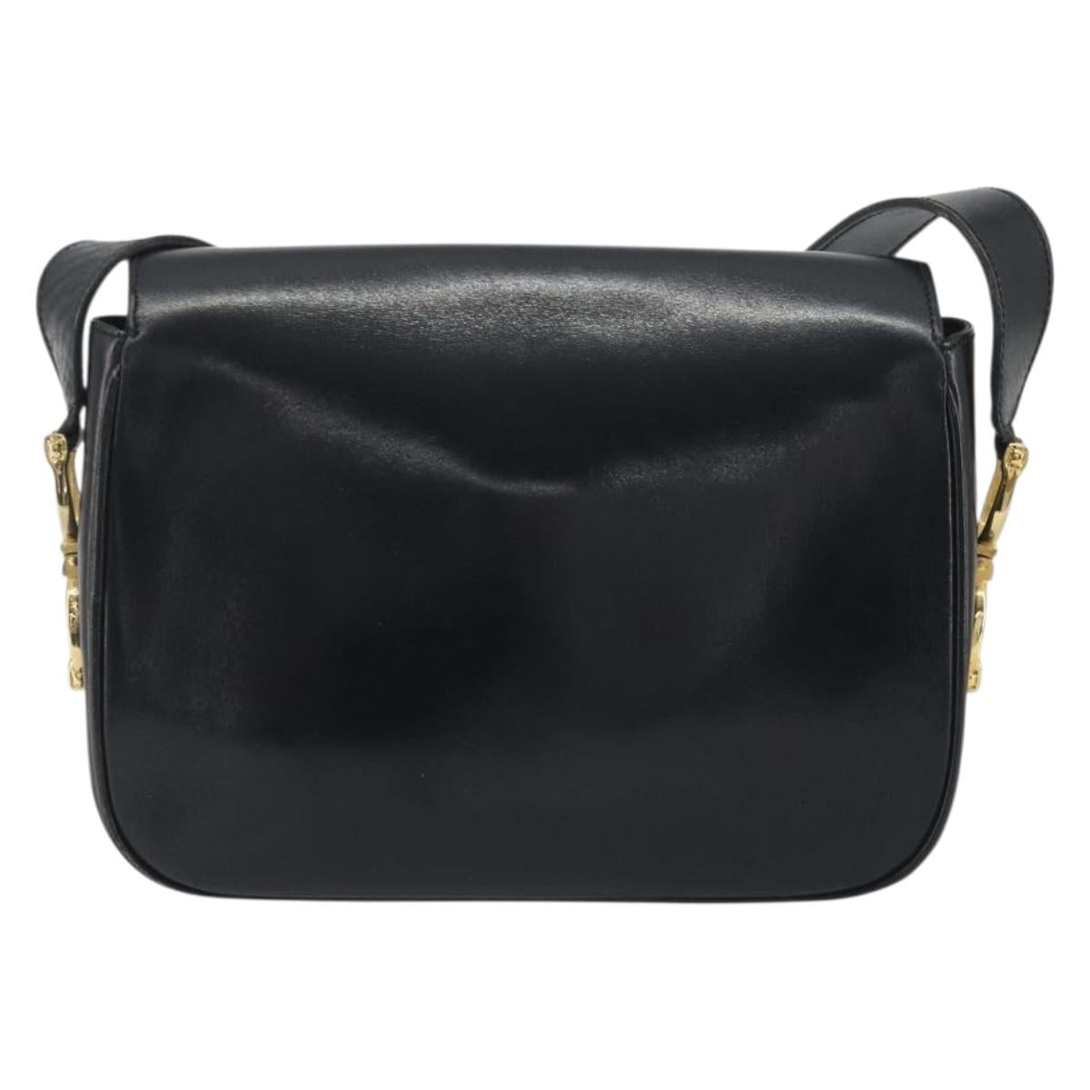 CELINE Shoulder Bag Leather Black Gold Auth 194301