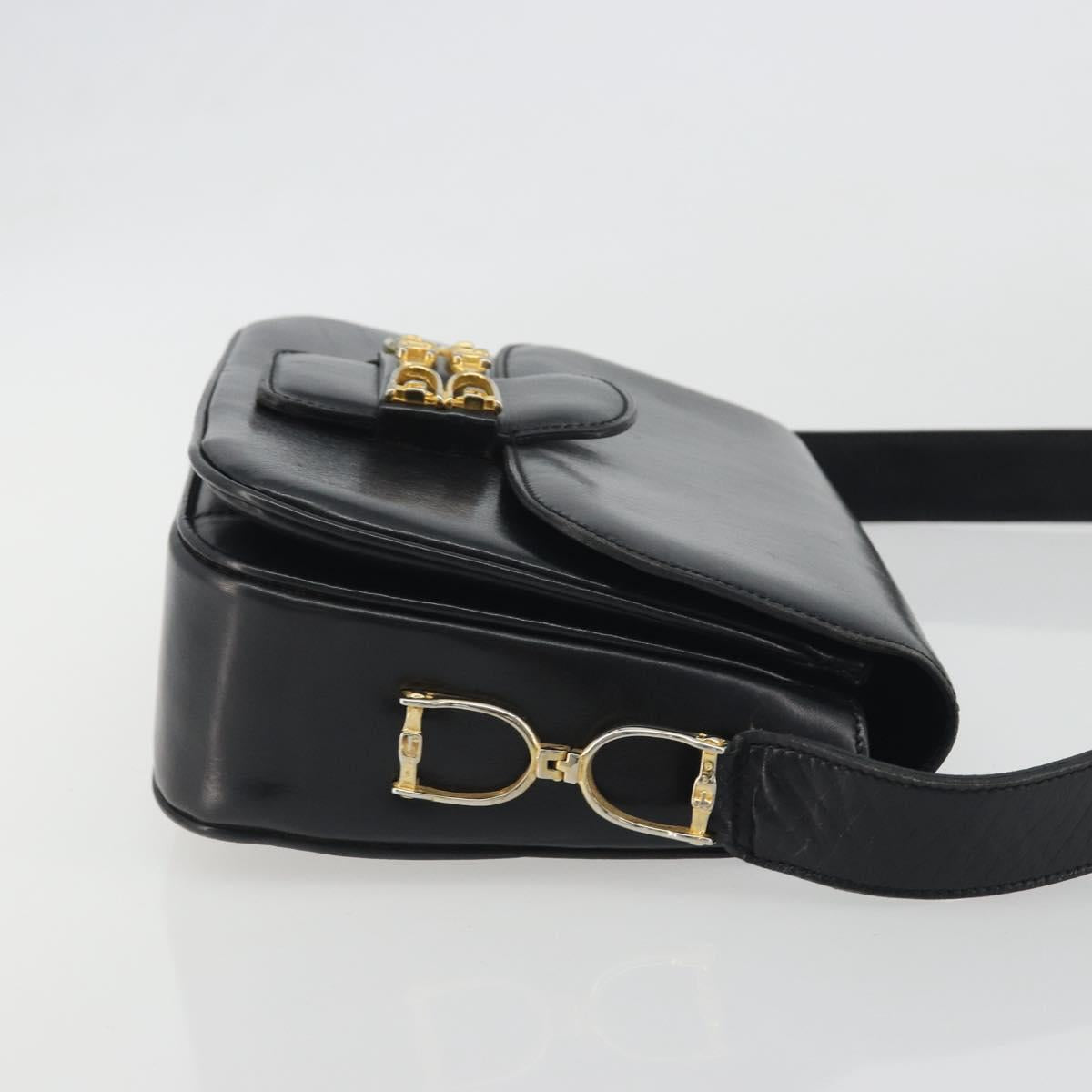 CELINE Shoulder Bag Leather Black Gold Auth 194301