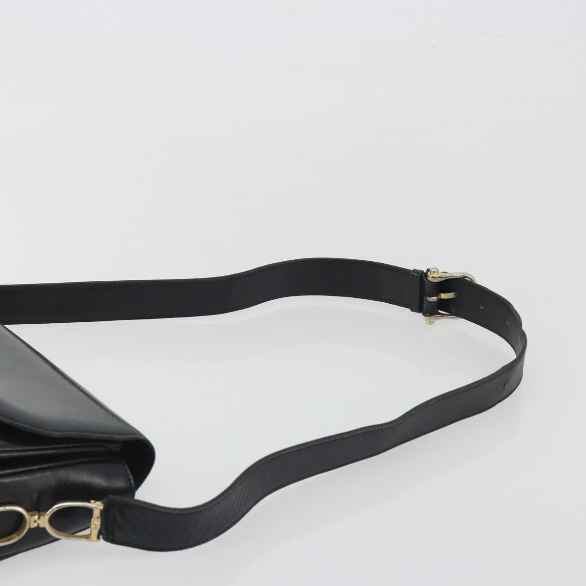 CELINE Shoulder Bag Leather Black Gold Auth 194301