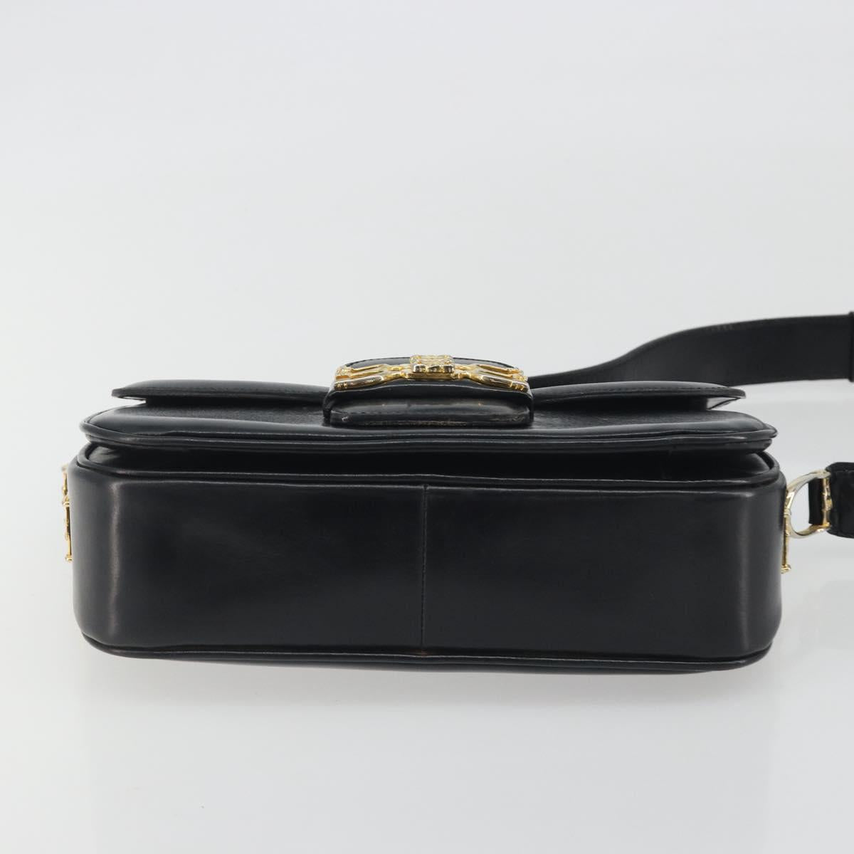CELINE Shoulder Bag Leather Black Gold Auth 194301